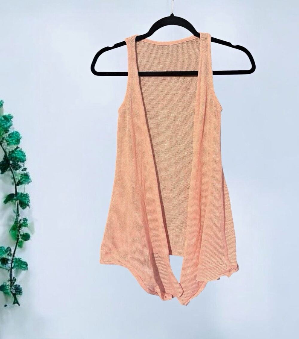 Beautees Girls Peach Draped Open Front Vest Ribbed Lightweight Knit Tagless S M